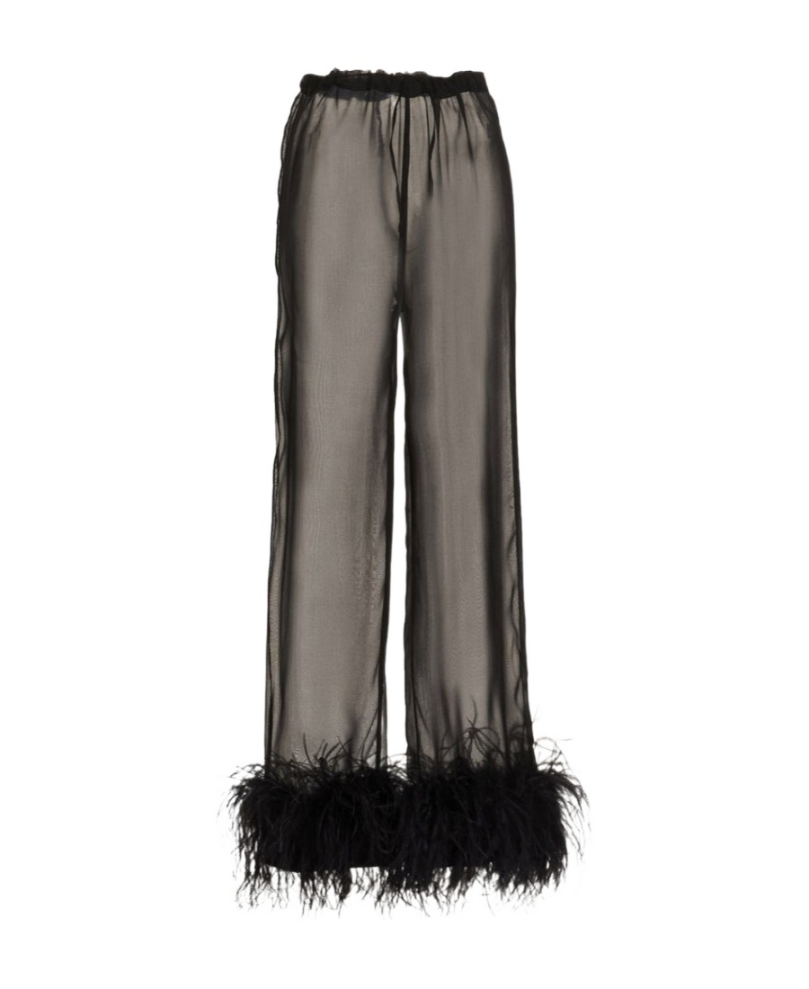 OSEREE FEATHER-TRIM SILK TROUSERS