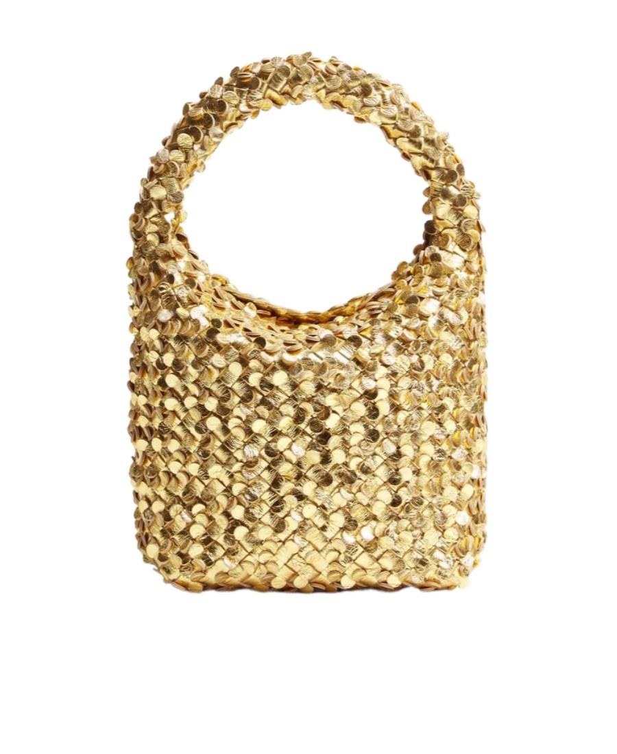 Bottega Veneta Cabat Metallic Sequin Bucket Bag In Yellow
