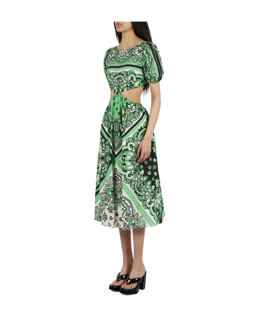 Red Valentino Cut Out Detail Puff Sleeve Mini Dress In Green