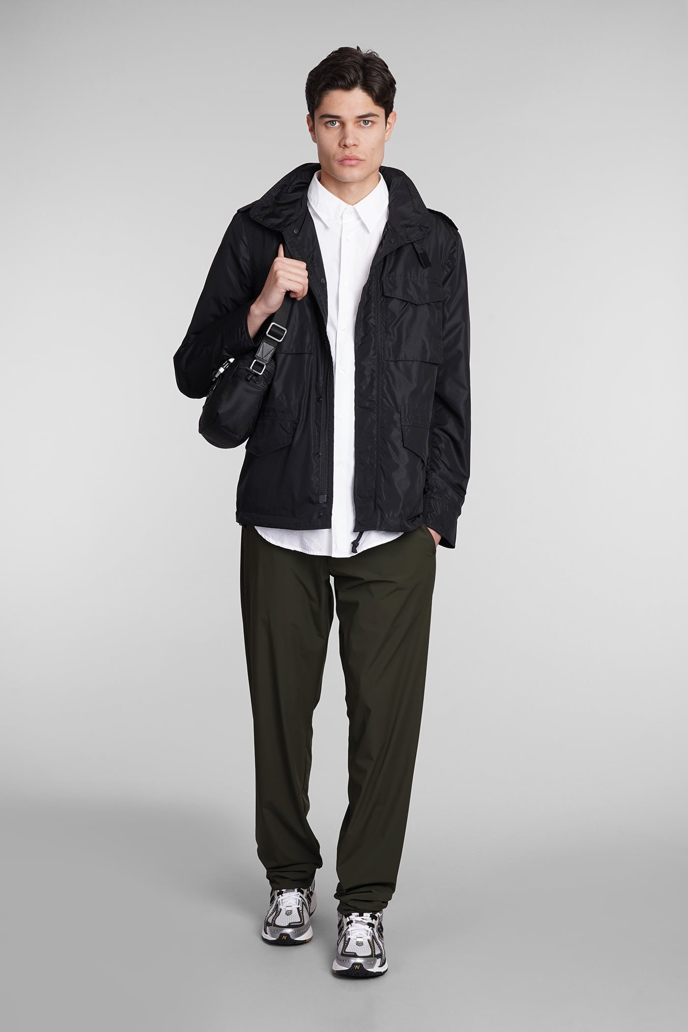Aspesi Minifield Logo Patch Hooded Jacket In Black