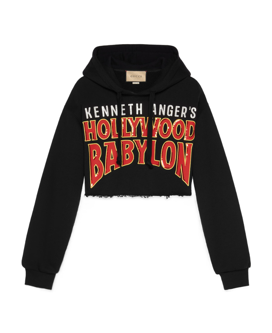 Gucci Slogan-print Cropped Hoodie In Black