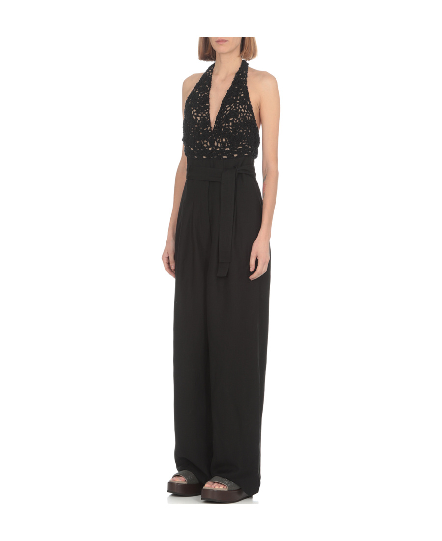 Brunello Cucinelli Crochet-detail Jumpsuit In Black