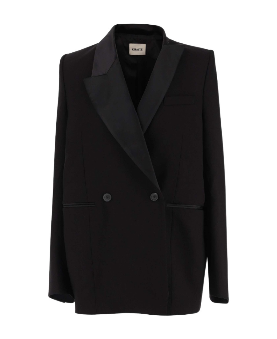 Khaite Malek Asymmetrical-lapels Double-breasted Blazer In Black