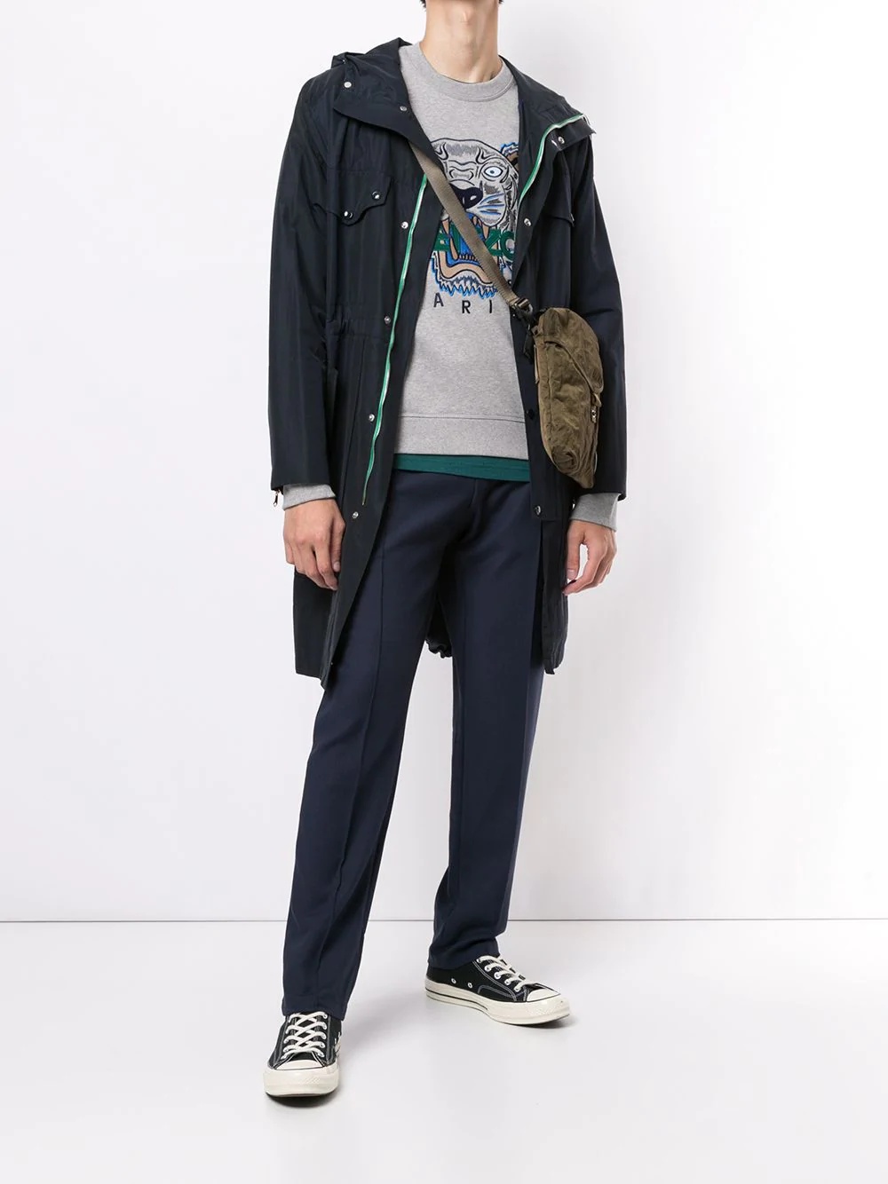 Kenzo Piped-trim Drawstring Waist Trousers In Black