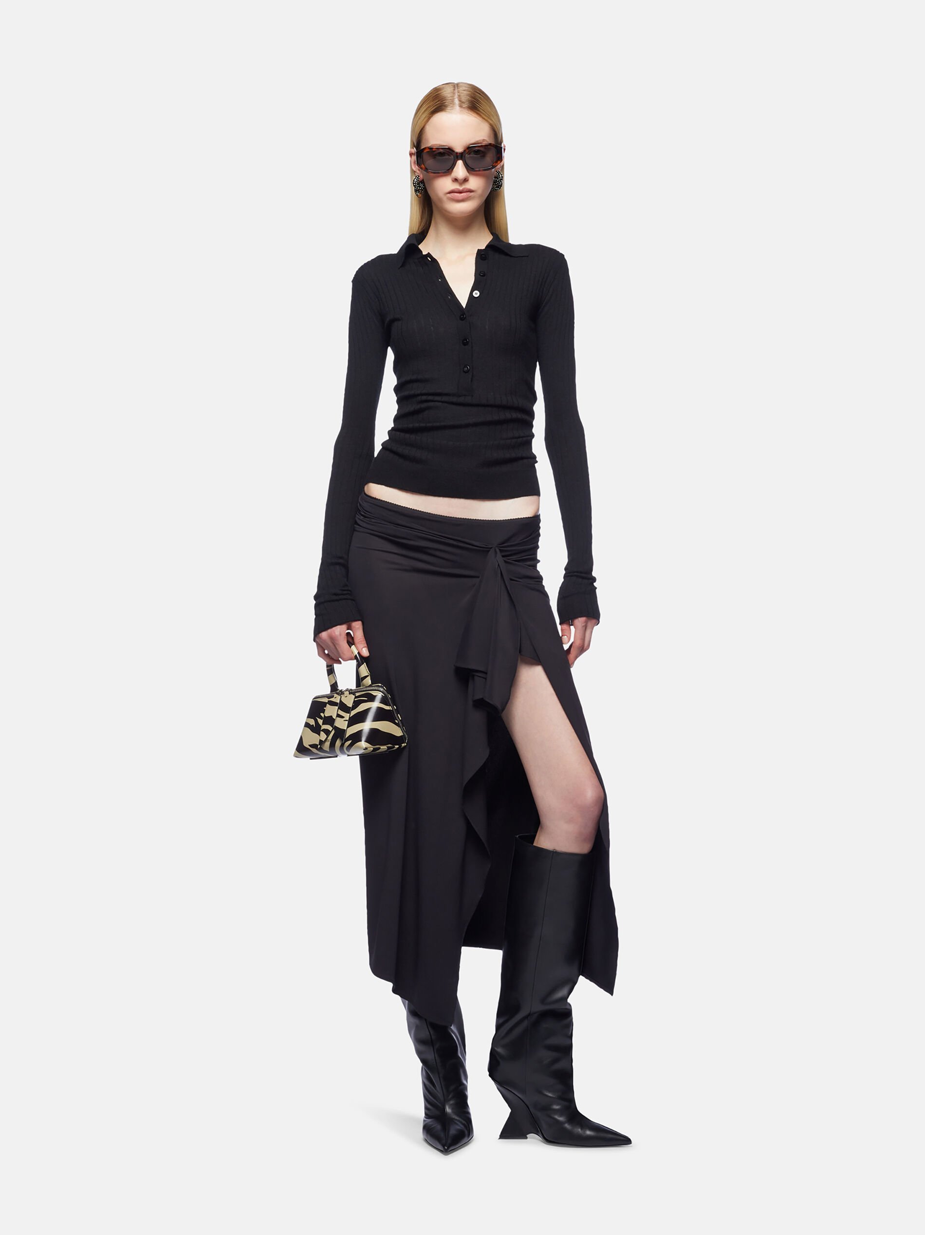 Attico Black Midi Skirt In Black
