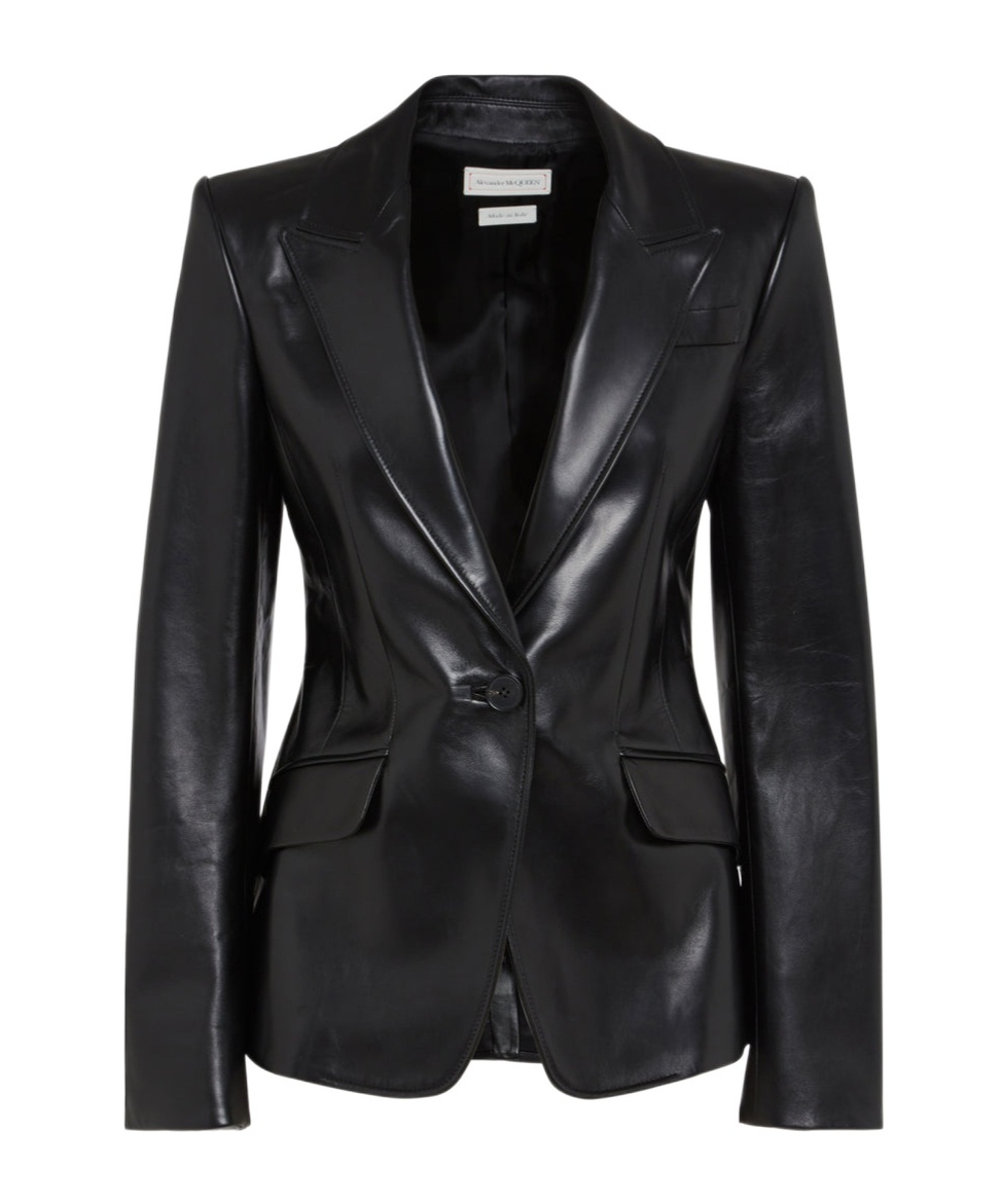 Alexander Mcqueen Women's Luxurious 100% Leather Jacket In Black