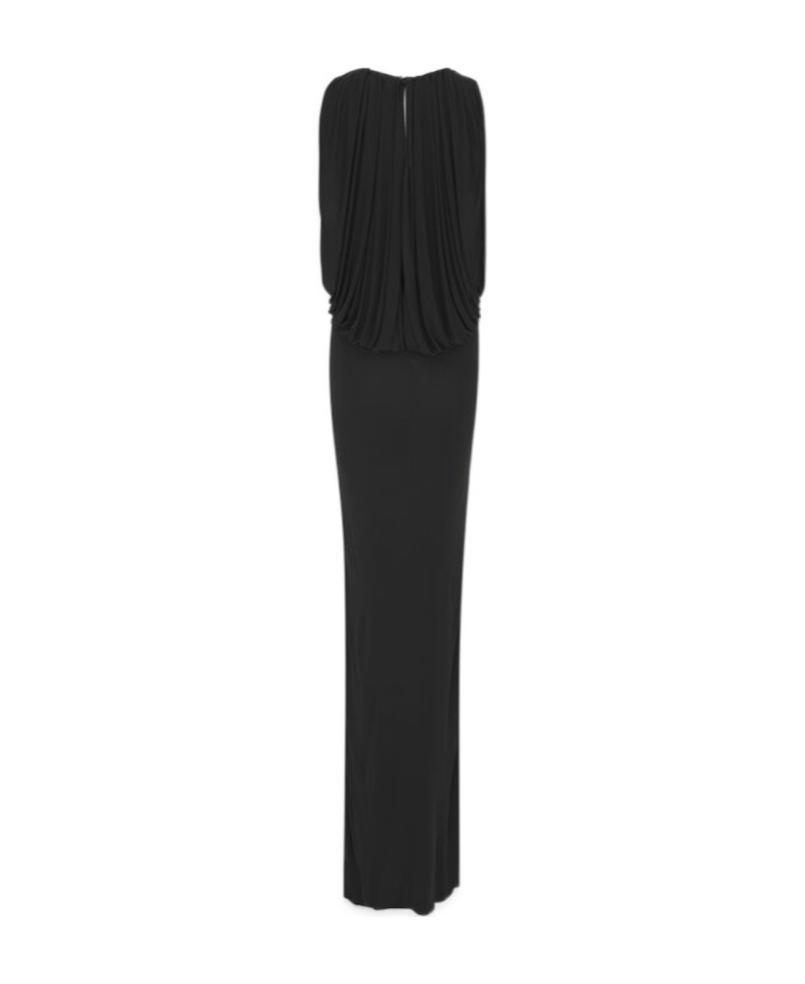 Saint Laurent Ruffle Detail Sleeveless Slim Long Dress In Black