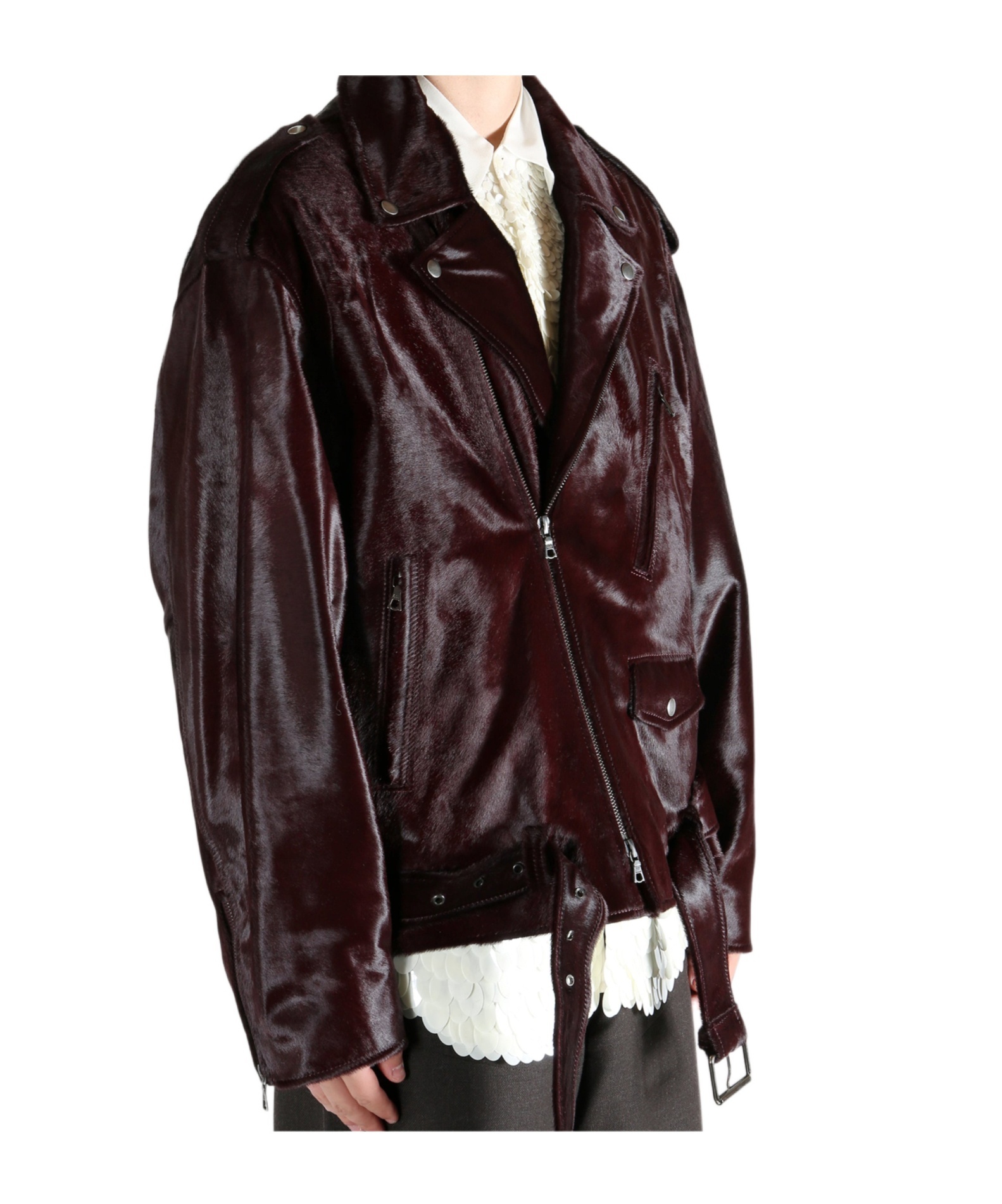Dries Van Noten Genuine Calf Hair Biker Jacket In Brown