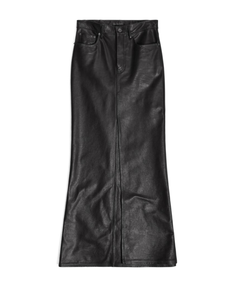 Balenciaga Leather Mid-rise Maxiskirt In Black