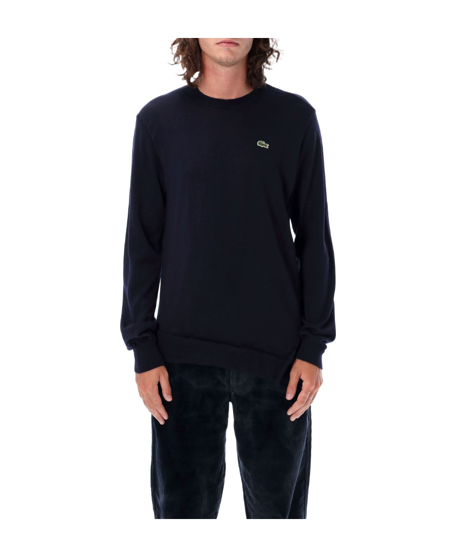 Comme Des Garçons X Lacoste Asymmetric Wool Logo Sweater In Black