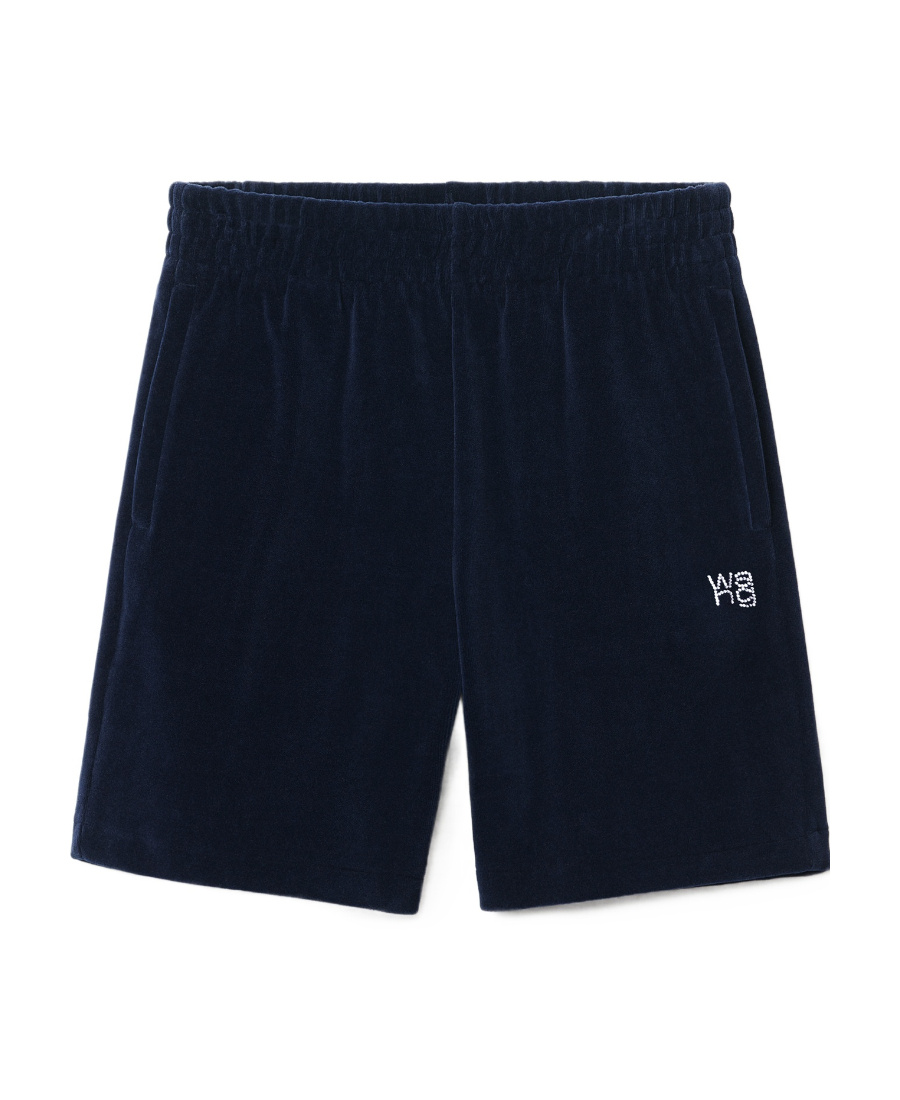 Shop Alexander Wang High-waisted Velvet Track Shorts In Blue