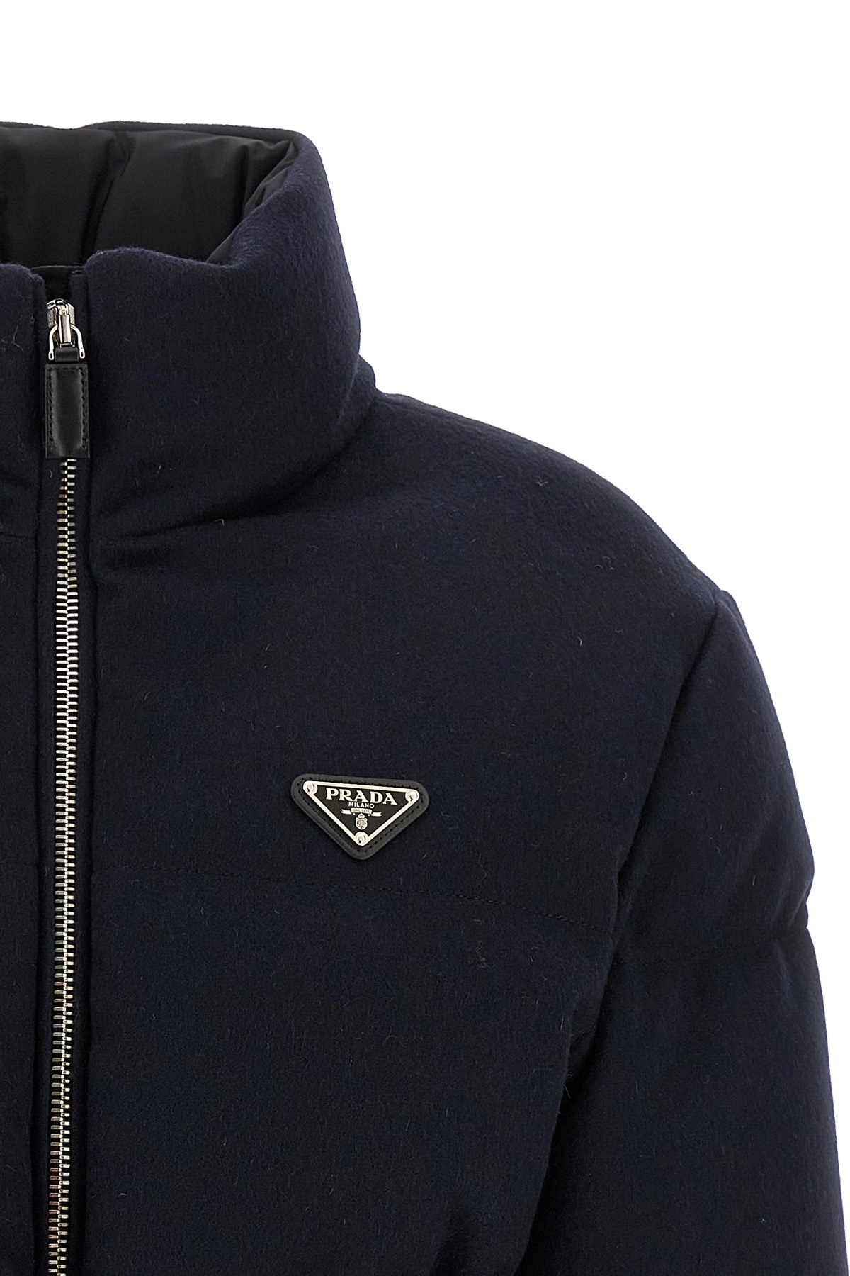 Prada Midnight Blue Wool Down Jacket In Animal Print