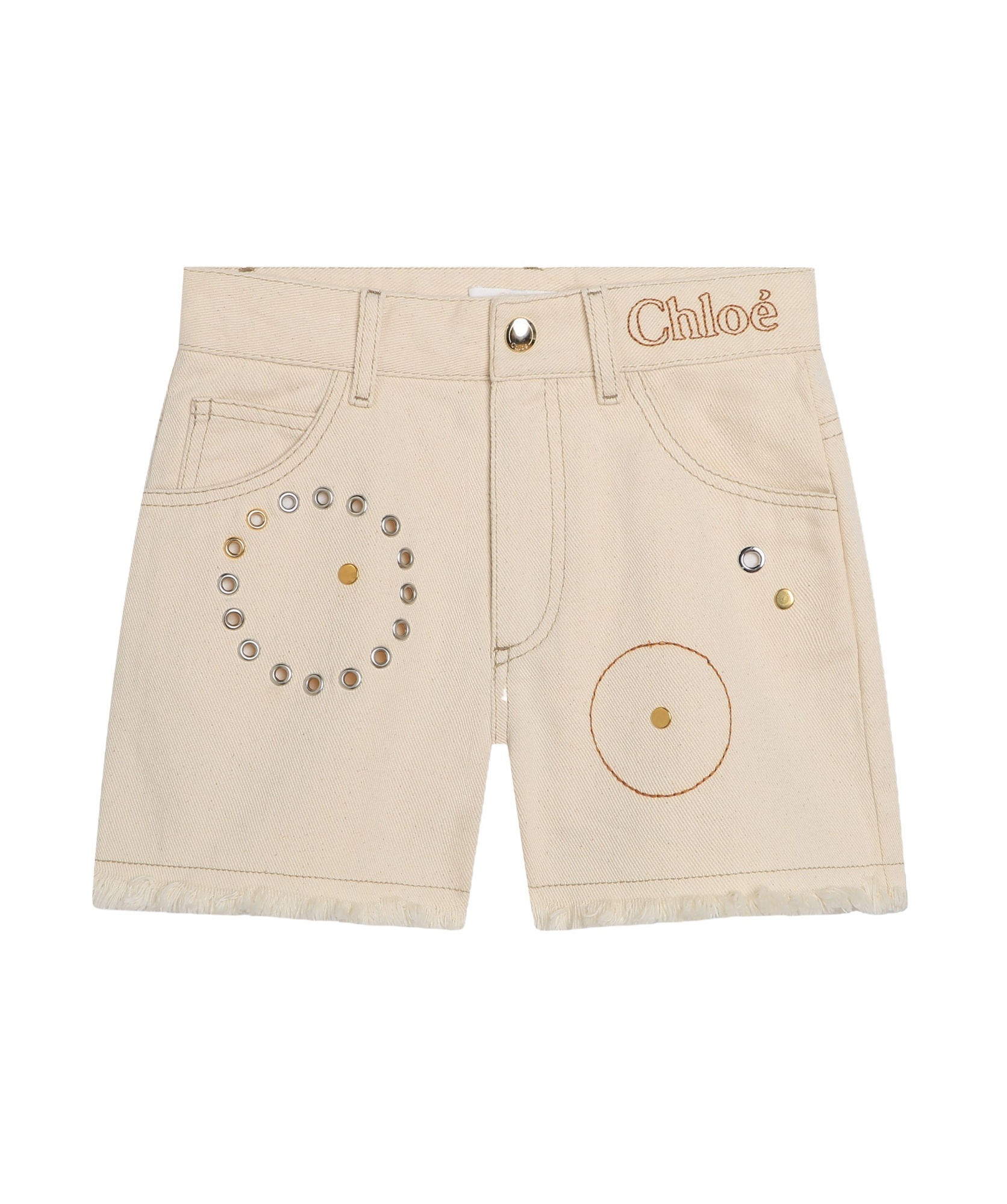 Chloé Eyelet-detail Cotton Denim Shorts In Nude
