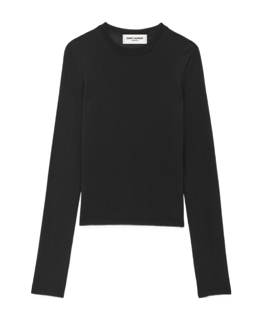 Saint Laurent Crew-neck Fine-knit Jumper In Black