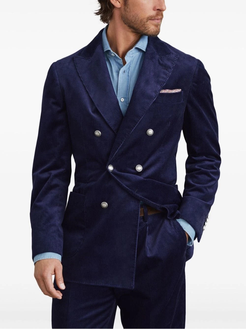 Brunello Cucinelli Corduroy Double-breasted Jacket Peak Lapels In Black