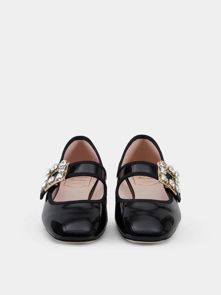 Roger Vivier Très Vivier Strass Babies Crystal-embellished Patent-leather Ballet Flats In Black
