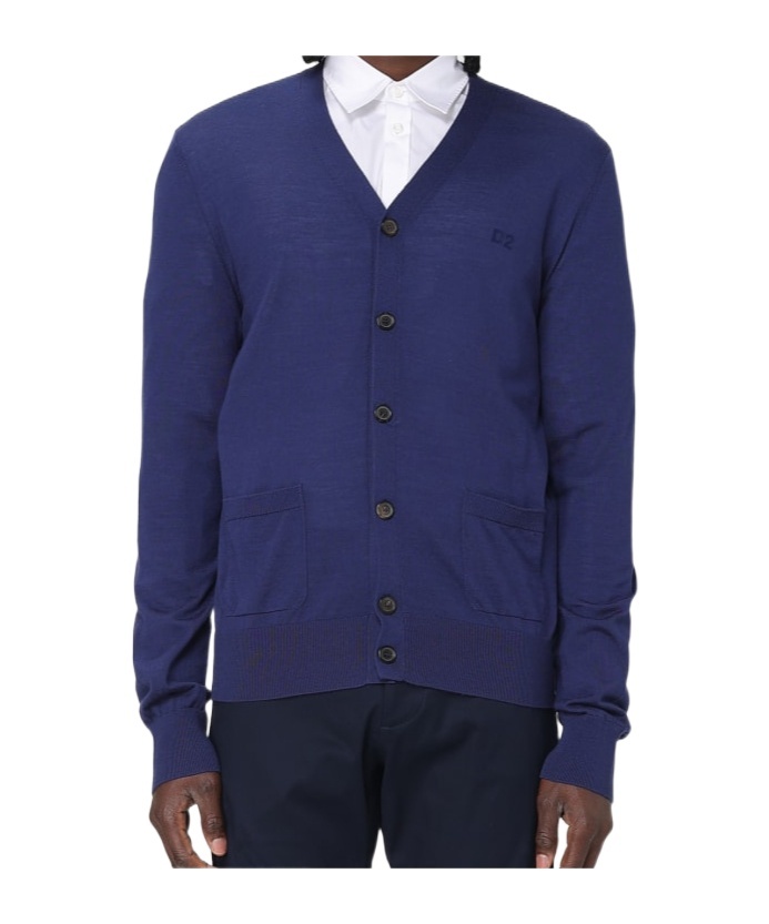 Dsquared2 Virgin Wool Cardigan In Blue