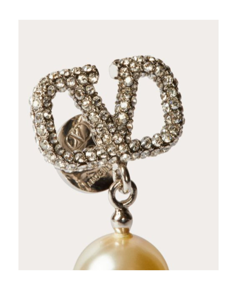 Valentino Vlogo Signature Metal Earrings With Crystals And Pearls In Swarovski Crystal In Metallic