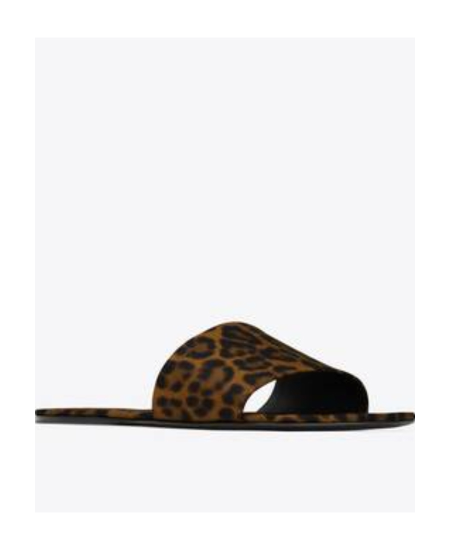 Saint Laurent Carlyle Leopard-print Grosgrain Sandals In Black