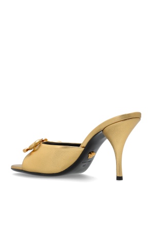 Versace Open Toe High Heel Sandals In Gold
