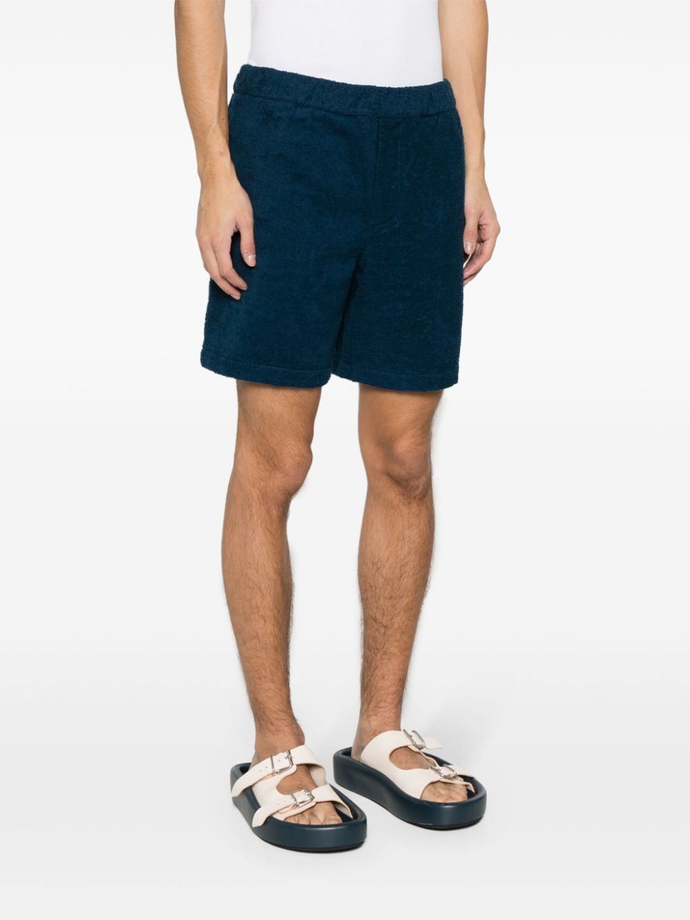 Prada Enamel-logo Towelling-finish Shorts In Blue