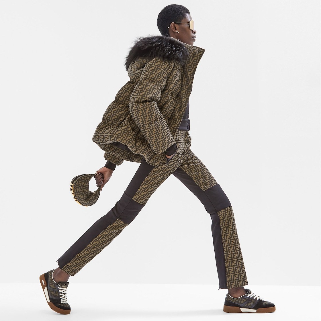 Fendi Brown Ff Canvas Trousers In Brown