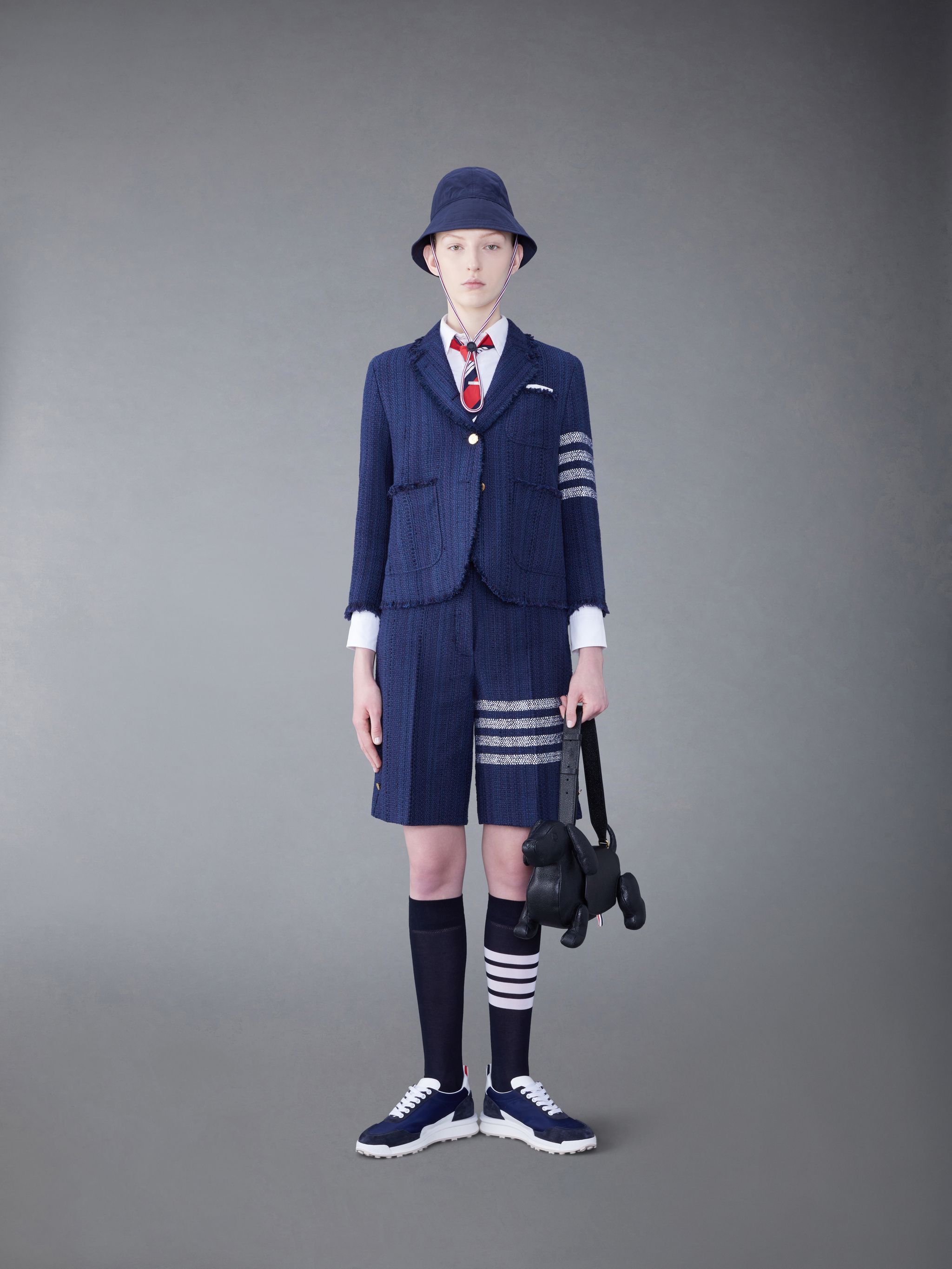 Thom Browne 4 Bar-stripe Tweed Jacket In Blue