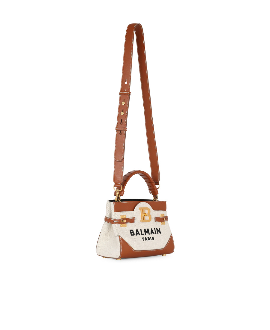 Shop Balmain B-buzz 22 Canvas Top Handle Bag With Leather Insert In Multicolor