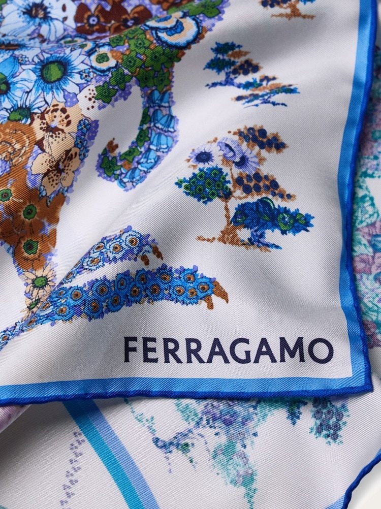 Ferragamo Fiori Print Silk Scarf