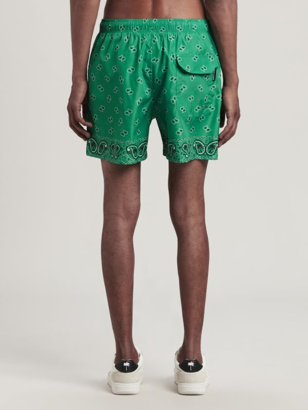 Palm Angels Paisley Print Swim Shorts In Green