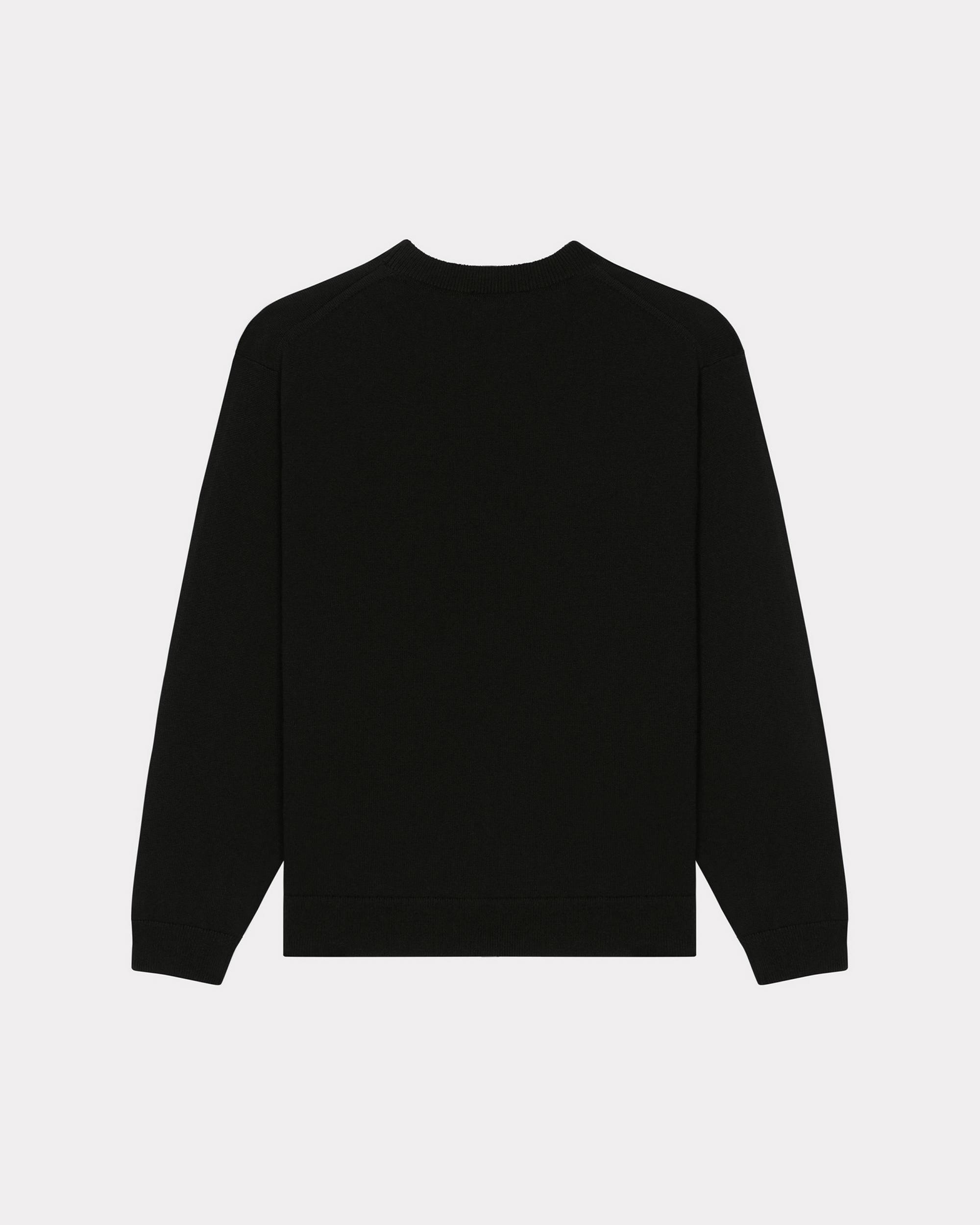 Kenzo Black Knit Jumper With Boke Flower Logo Patch On The Chest In Wool Man In Black