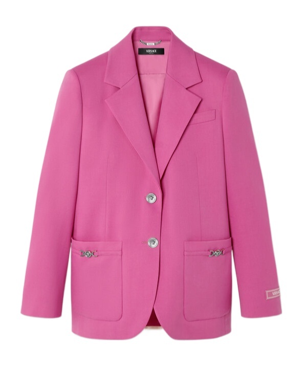 Versace Underwater Barocco Wool Boxy Blazer In Pink