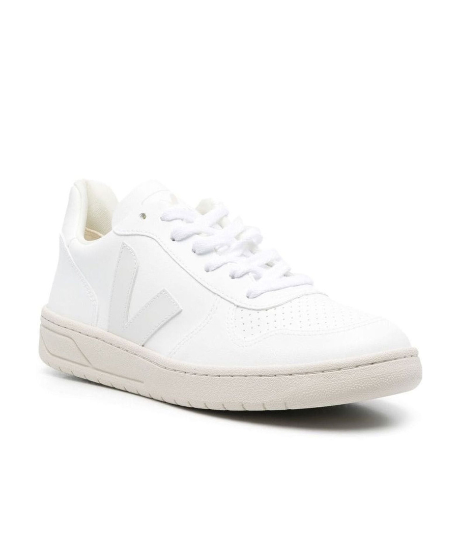 Veja White V-10 Lace-up Sneakers In White