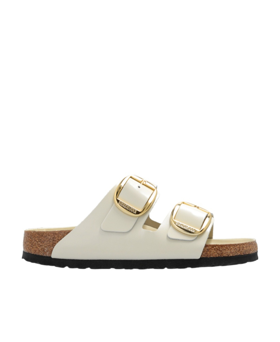 Birkenstock Arizona Big Buckle Leather Slides With Buckle In White