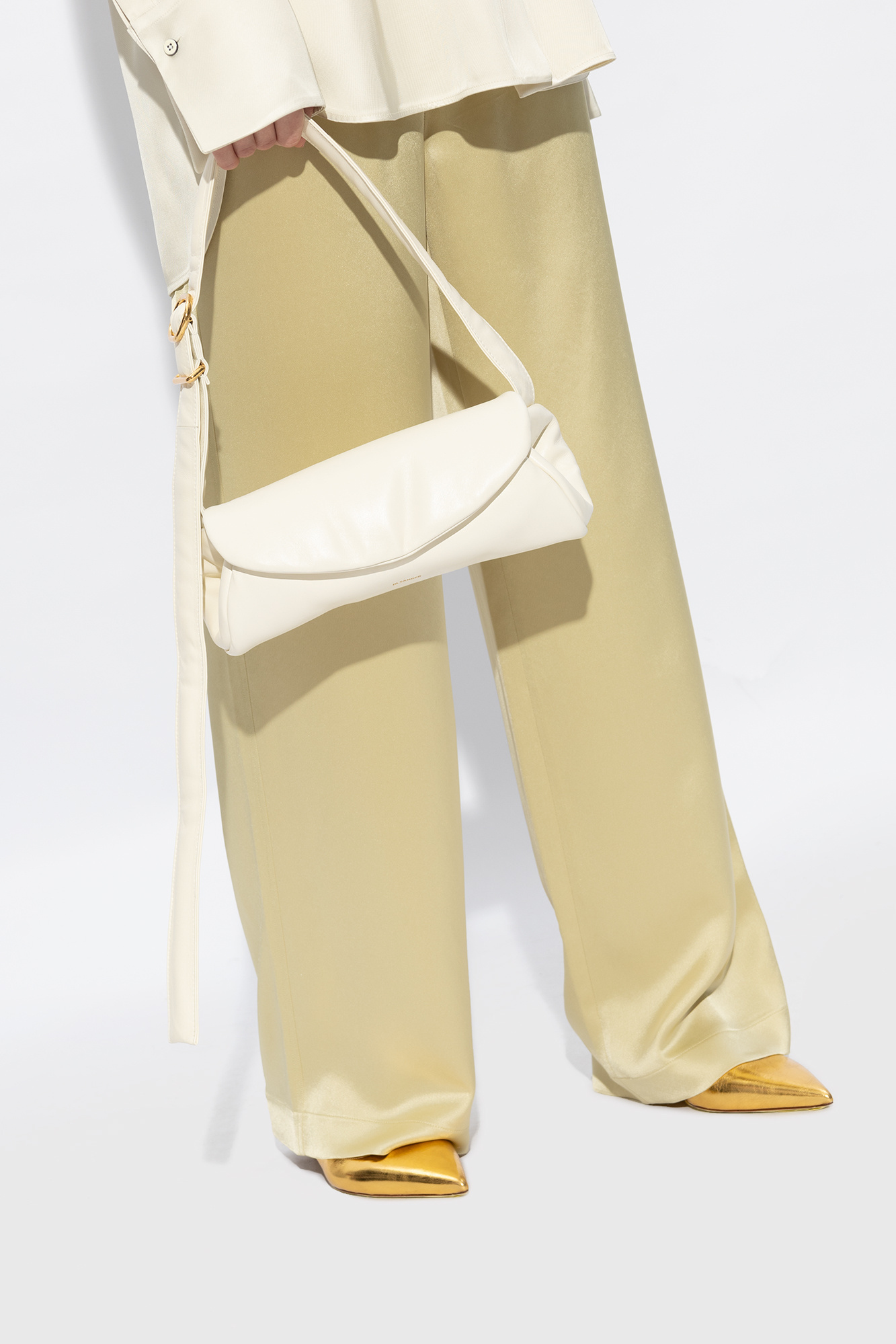 Jil Sander Cannolo Small Leather Shoulder Bag In White