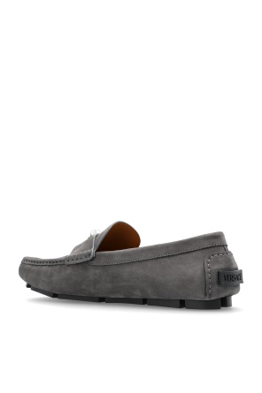 Versace La Medusa-embellished Loafers In Gray