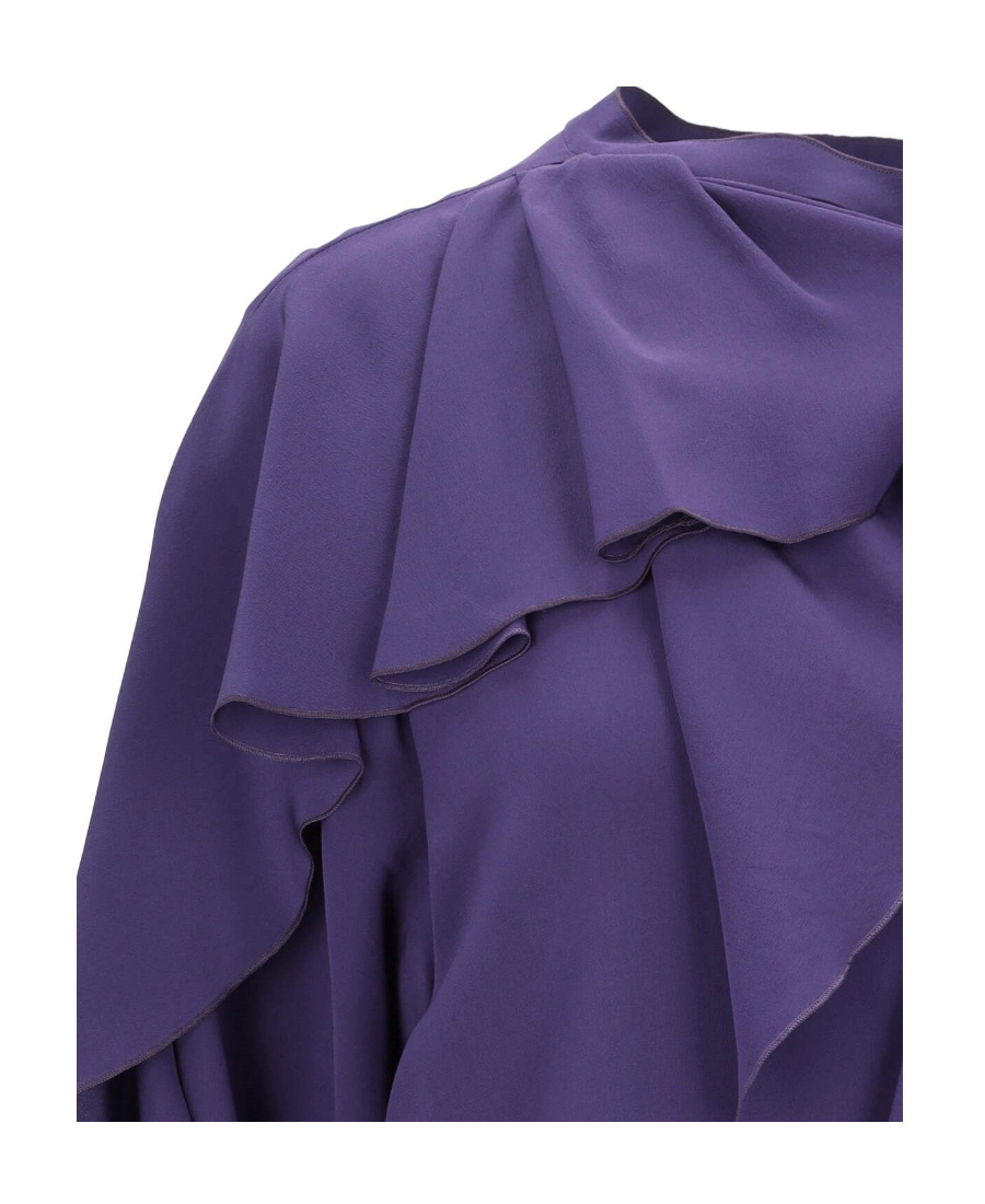 Shop Victoria Beckham V-neck Ruffled Silk Blouse In Blue