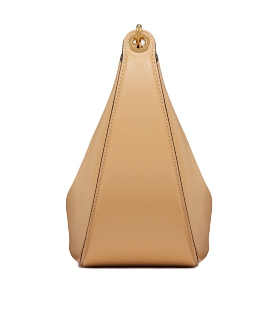 Valentino Vlogo Moon Cappuccino-coloured Small Hobo Bag In Nude
