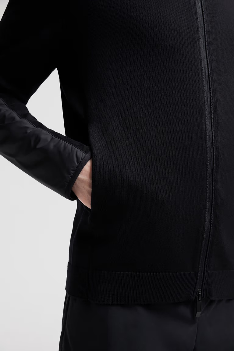 Moncler Cotton Zippered Cardigan In Black