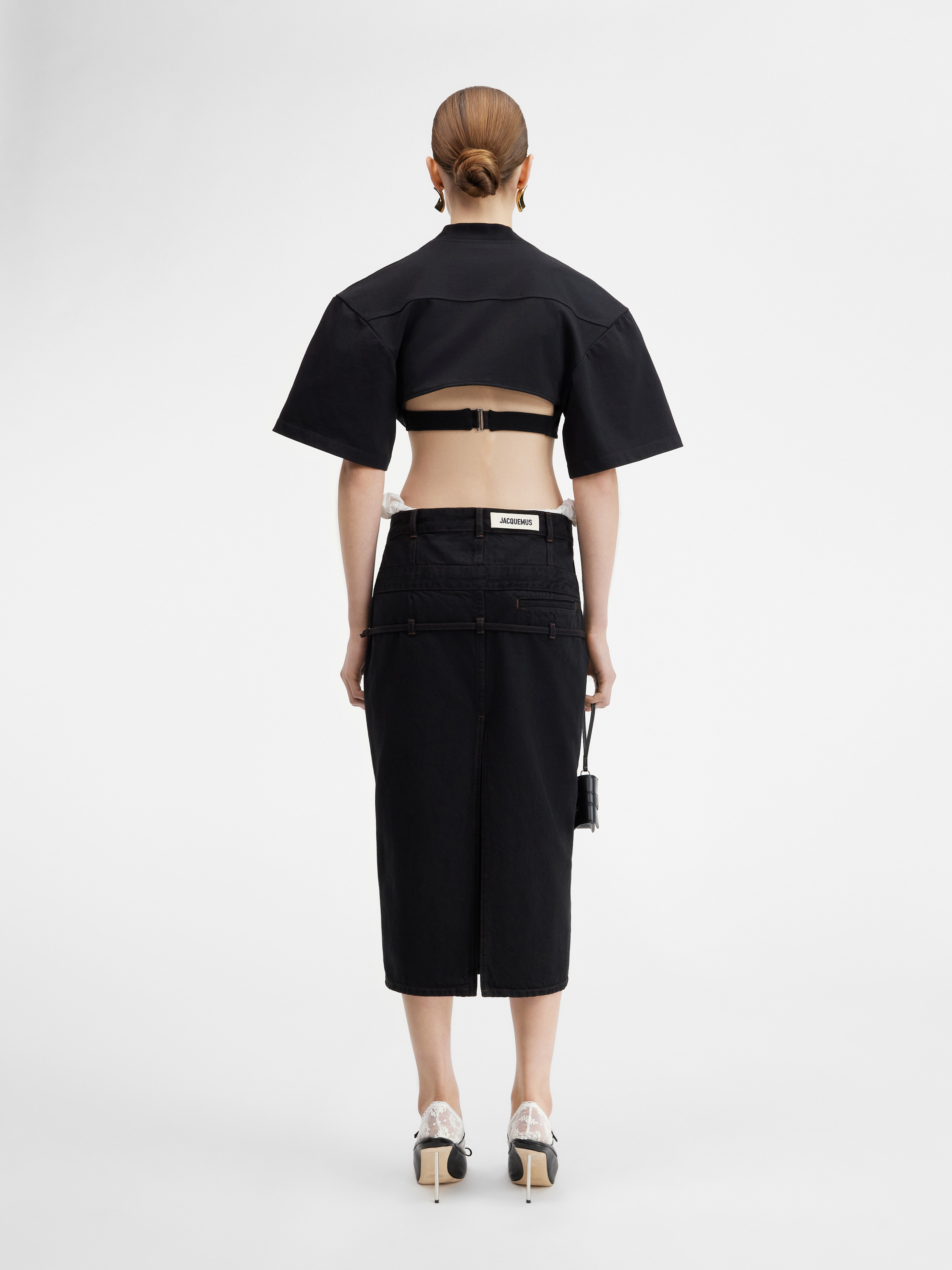 Jacquemus La Robe T-shirt Bahia Cotton Crop Top In Black