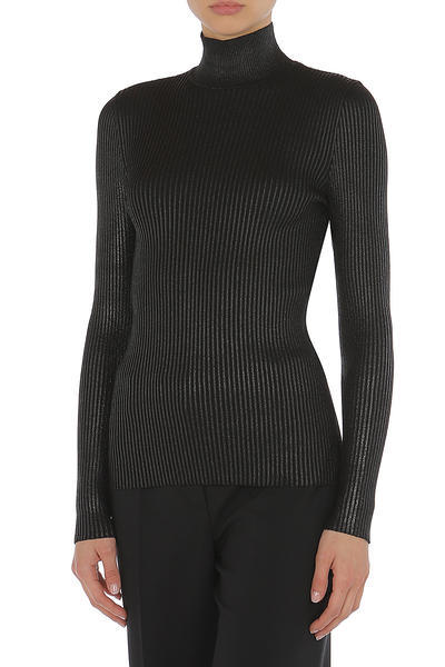 Alberta Ferretti High-neck Ribbed-knit Jumper In Black