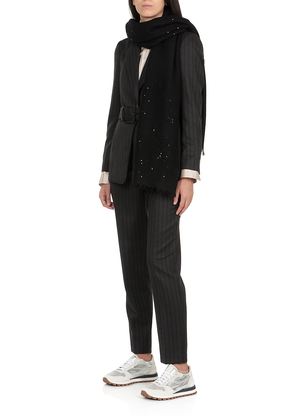 Brunello Cucinelli Sequin-embellished Cashmere-silk Blend Scarf In Black