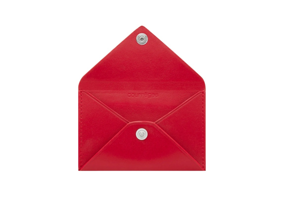 Courrèges Leather Envelope Cardholder In Ruby Colour
