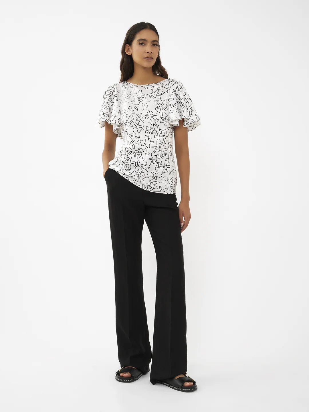 Chloé Doodle Floral Flutter-sleeve Silk Top In White