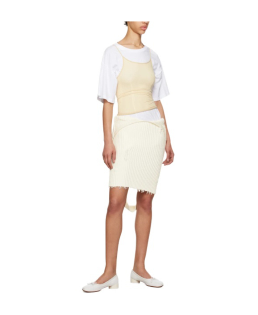 Shop Mm6 Maison Margiela Make An Old Rough-rimmed Skirt In White
