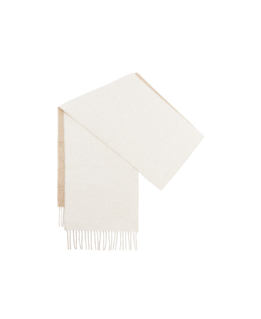 Shop Loewe Bicolour Scarf In Wool And Cashmere In Nude