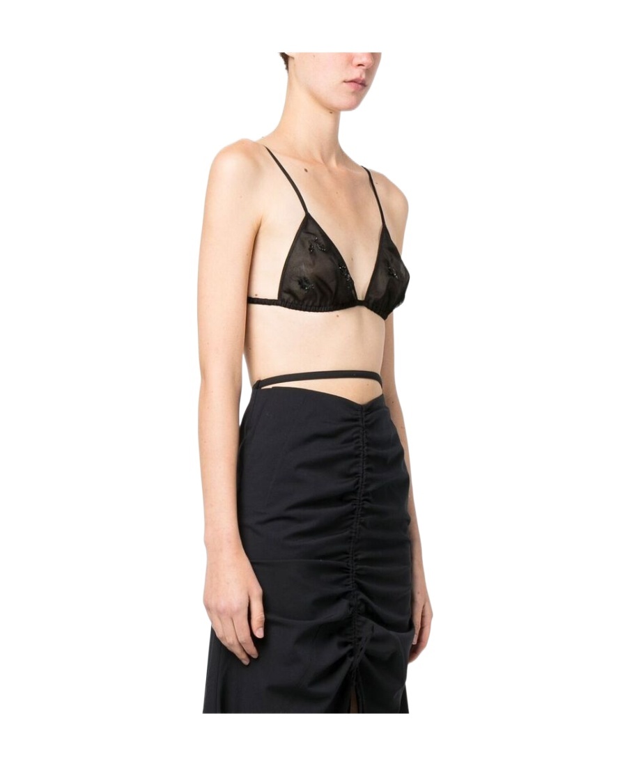 Prada Embroidered-detail Sheer Silk Bralette In Black