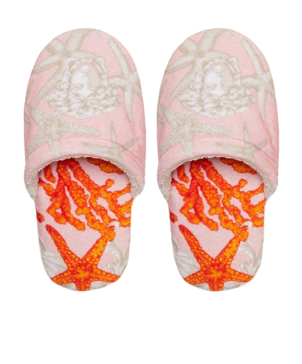 Versace Barocco De La Mer Round-toe Bath Slippers In Pink