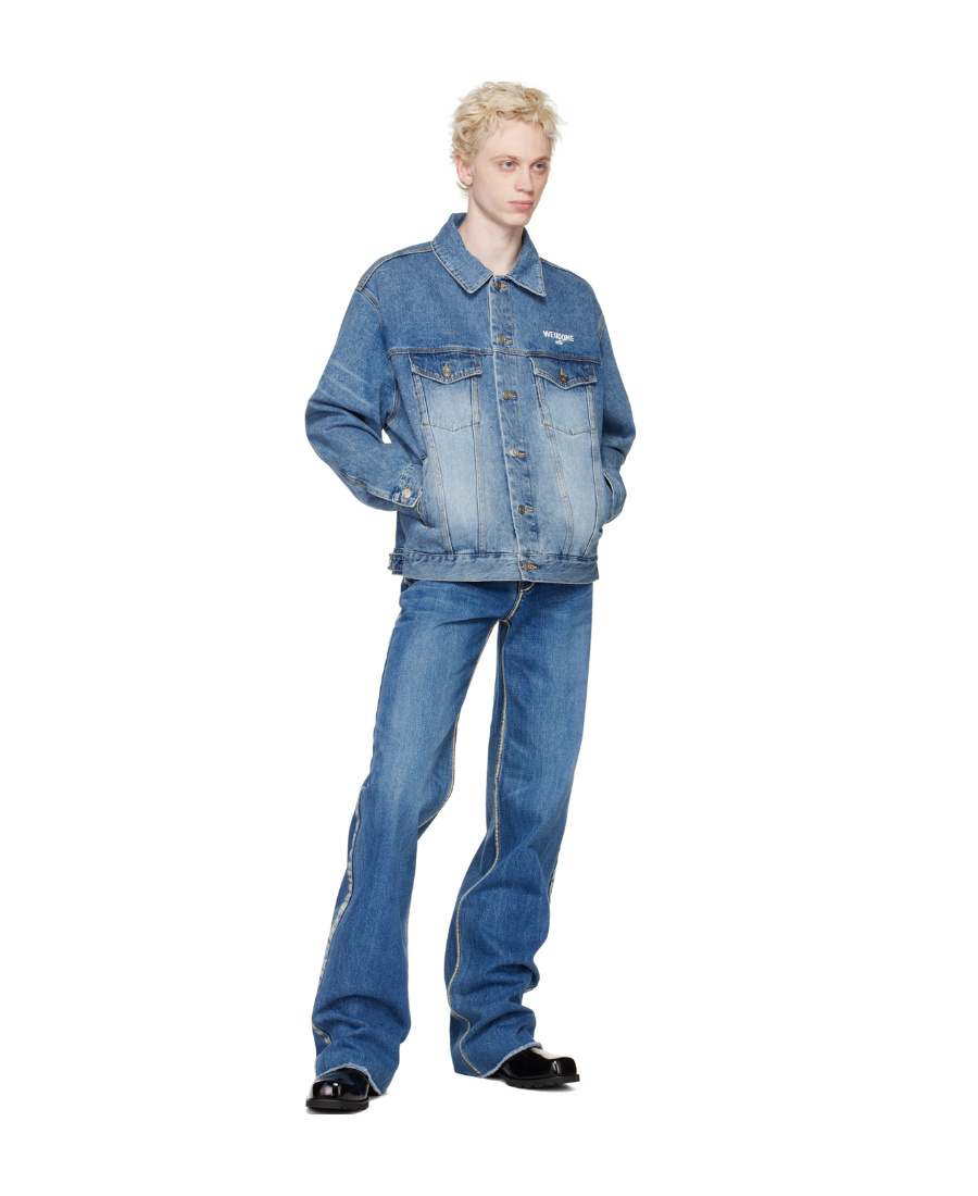 We11 Done Logo-print Denim Jacket In Blue