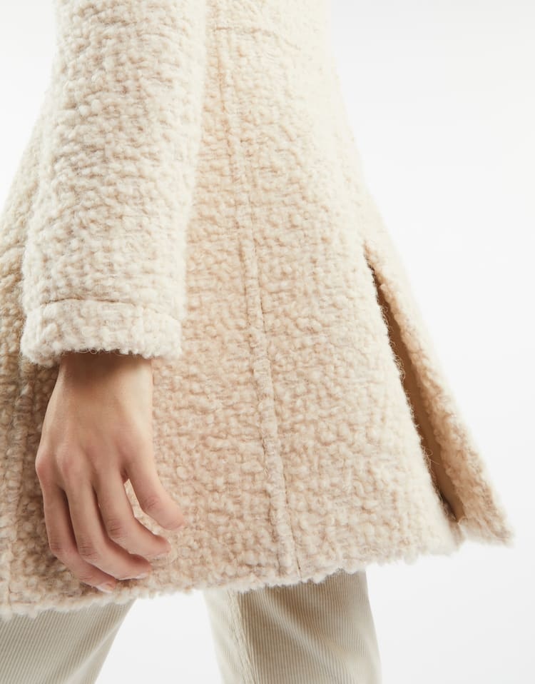 Fay Textured Mid-length Coat With Curly Fabric In Nude